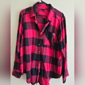 Torrid Black and Red Plaid Button Up, Size 1 SAME DAY SHIP - ORDER BY 4PM PST